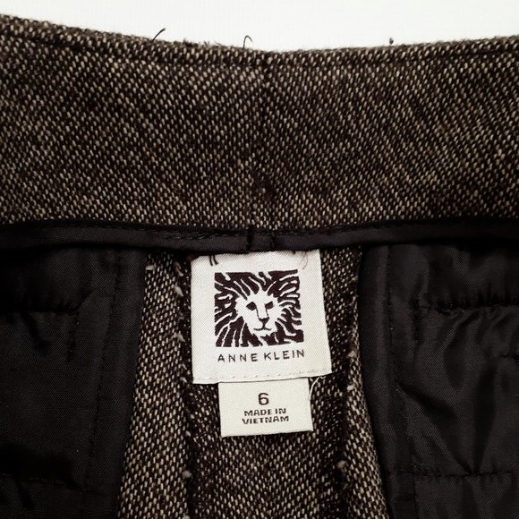 ANNE KLEIN Straight Leg Office Trouser in Chocolate Brown & Cream Wool Blend - Picture 12 of 16